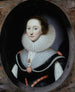 Portret van een vrouw met een framboos en een zwarte jurk - Cornelis Jonson van Ceulen — weergave van het kunstwerk