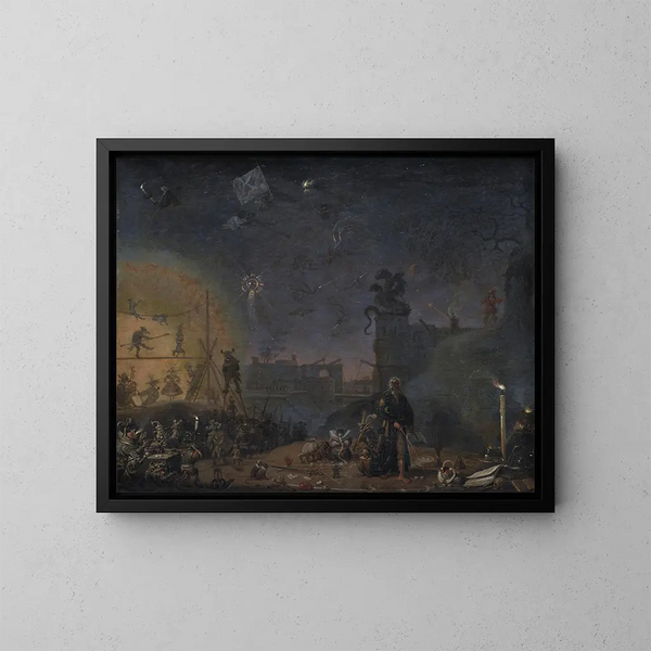 The Child's Sunday Vision - Cornelis Saftleven — framed artwork on a wall