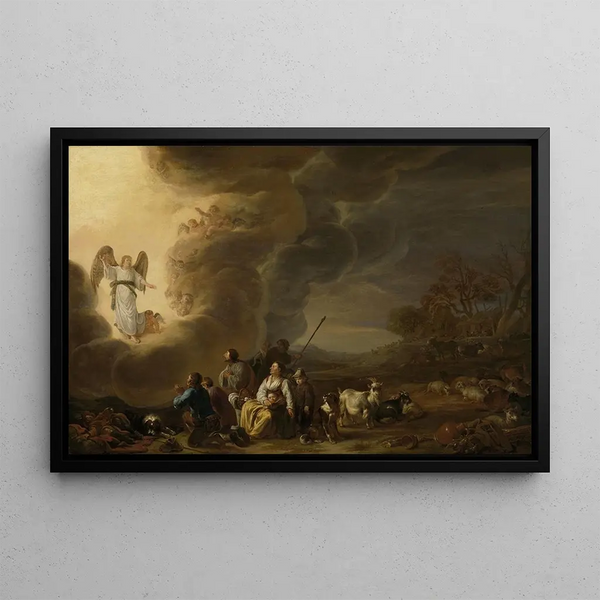 L'Annonciation aux bergers - Cornelis Saftleven — framed artwork on a wall