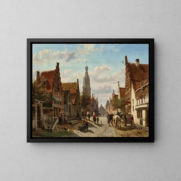 The Vijzel Street in Enkhuizen - Cornelis Springer — framed artwork on a wall