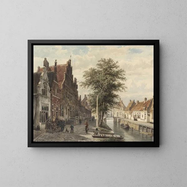 View of the canal in Hasselt - Cornelis Springer — framed artwork on a wall