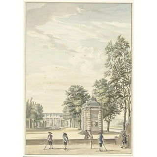 Cornelis Troost - Gezicht op een buitenplaats met vier kolfspelers.webp