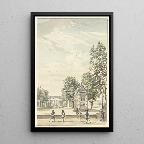 Cornelis Troost - Gezicht op een buitenplaats met vier kolfspelers.webp