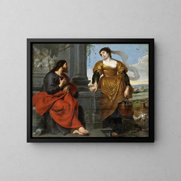 The Christ and the Samaritan Woman - Cornelis de Vos — framed artwork on a wall