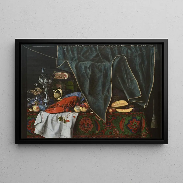 Trompe-l'œil with breakfast piece and cups - Cornelius Norbertus Gijsbrechts — framed artwork on a wall