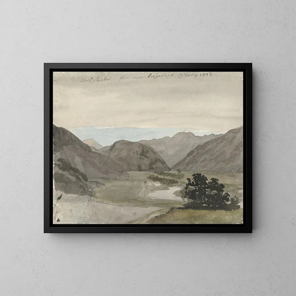 View of Moel Siabod from Beddgelert, North Wales - Cornelius Varley — framed artwork on a wall