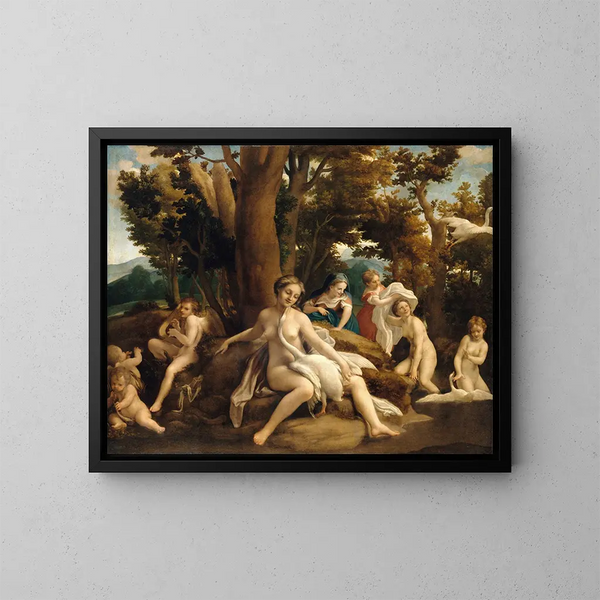 Leda and the Swan - Correggio — framed artwork on a wall