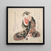 Courtesan wearing an elaborately embroidered dress with good luck symbols - Kubo Shunman — framed artwork on a wall