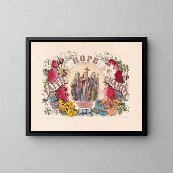 Geloof, Hoop, Liefde - Currier & Ives — ingelijst kunstwerk aan de muur
