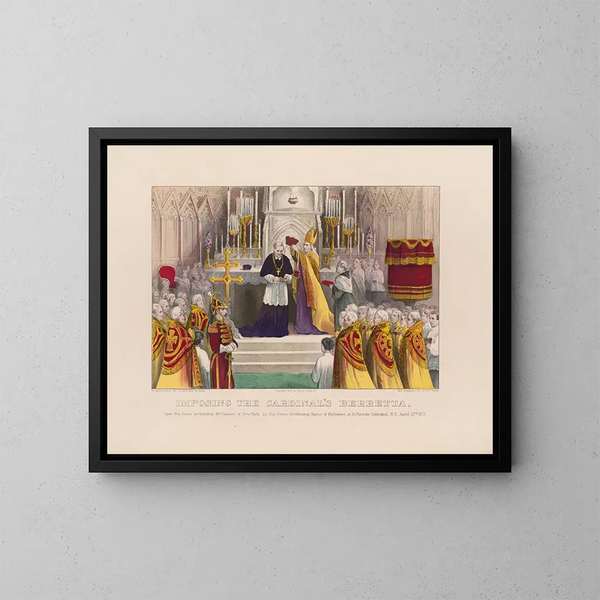 van de inwijding van de kardinalenstaf aan Zij Eerwaarde de aartsbisschop McCloskey van New York - Currier & Ives — ingelijst kunstwerk aan de muur