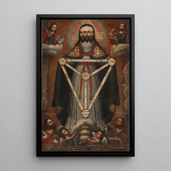 Trinité trifaciale - School of Cusco — framed artwork on a wall