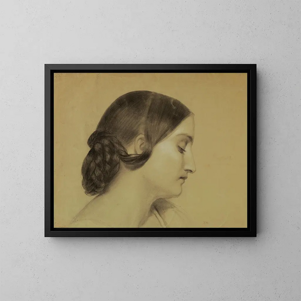 Profile of a woman with a braided bun - Daniel Huntington — framed artwork on a wall