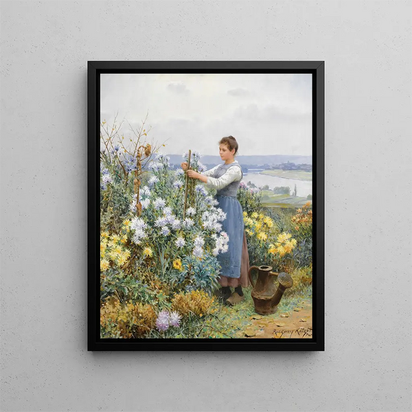 Chrysanthemums - Daniel Ridgway Knight — framed artwork on a wall