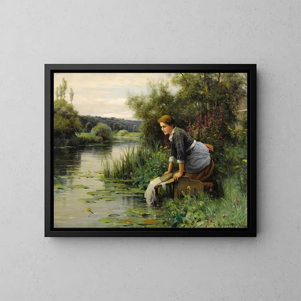 Laveuse au bord de l'eau - Daniel Ridgway Knight — framed artwork on a wall