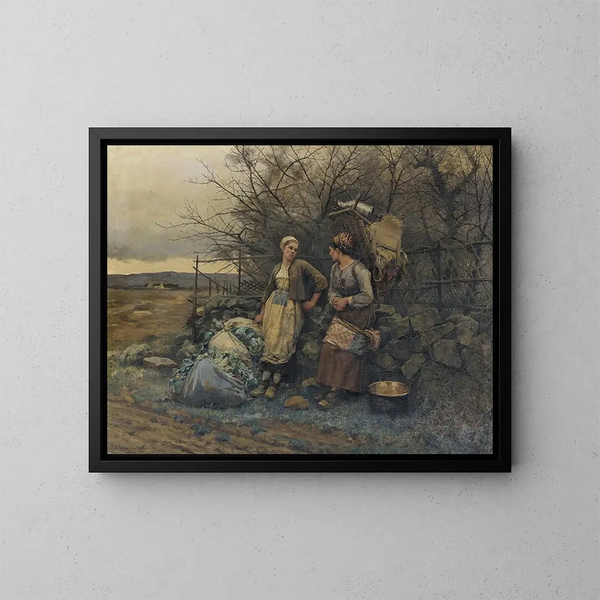 Young Girls Waiting - Daniel Ridgway Knight — framed artwork on a wall