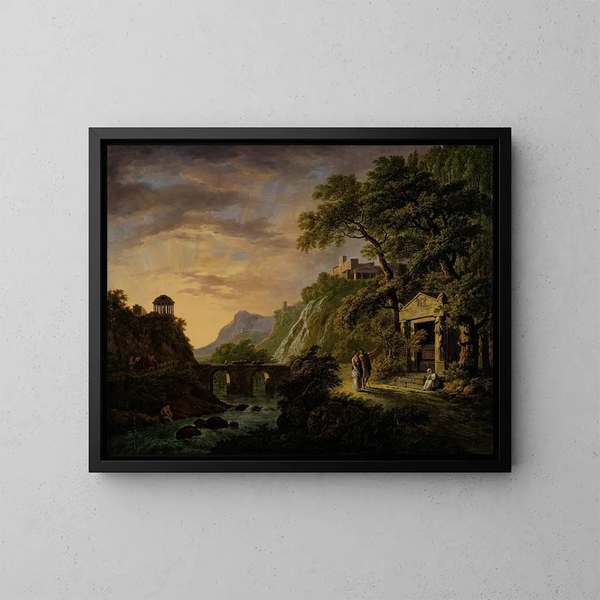 Landscape Arcadian Painting with Sunset - Daniël Dupré — framed artwork on a wall