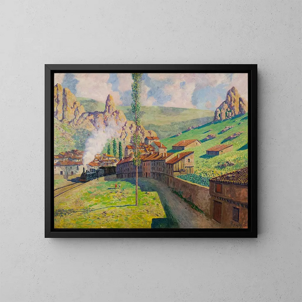 Train passing at Pancorbo - Darío de Regoyos — framed artwork on a wall