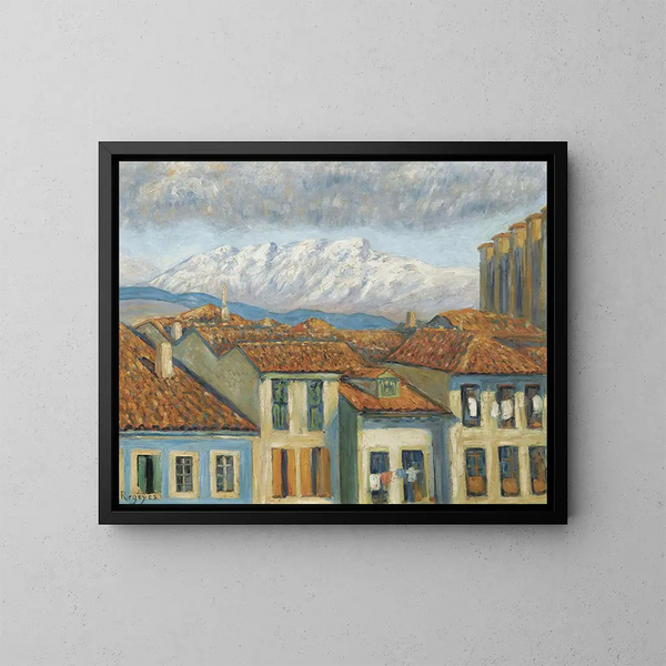 Rentera and the mountains of Aya - Darío de Regoyos — framed artwork on a wall