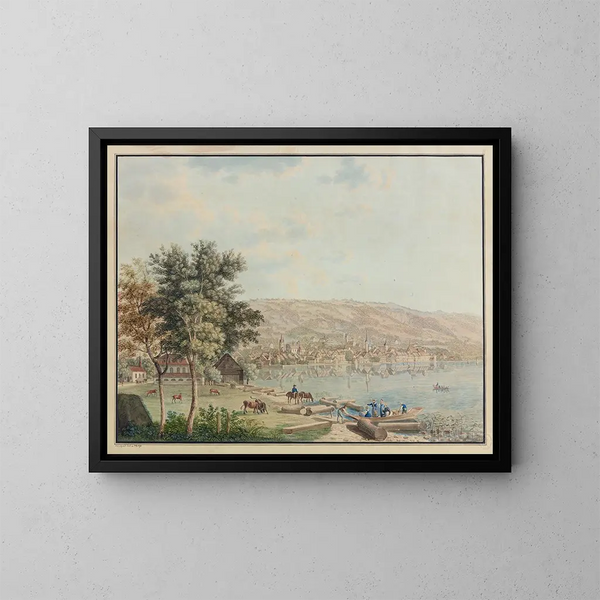 Vue of the city of Zug and Lake Zug - David Alois Schmid — framed artwork on a wall
