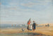 Strand van Calais met garnalenvissers en een hond - David Cox — weergave van het kunstwerk