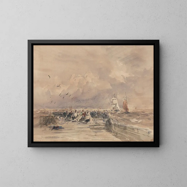 Het haven van Dieppe, frisse wind - David Cox — ingelijst kunstwerk aan de muur