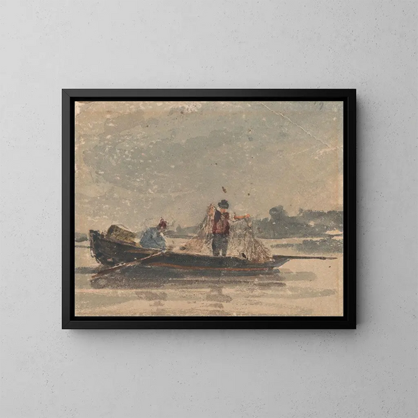 van vissers die een net binnenhalen - David Cox — ingelijst kunstwerk aan de muur