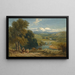 Landscape painting with distant view of Bolton Abbey, Yorkshire, and the River Wharfe - David Cox — framed artwork on a wall