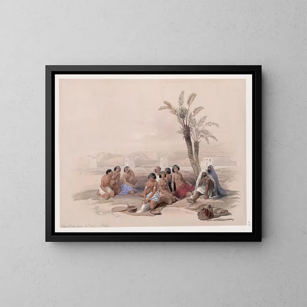 van Esclaves abyssins se reposant à Korti, Nubie - David Roberts — ingelijst kunstwerk aan de muur