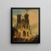 De gevel van de kathedraal van Reims met een middeleeuws gezelschap en een processie op de voorgrond - David Roberts — ingelijst kunstwerk aan de muur