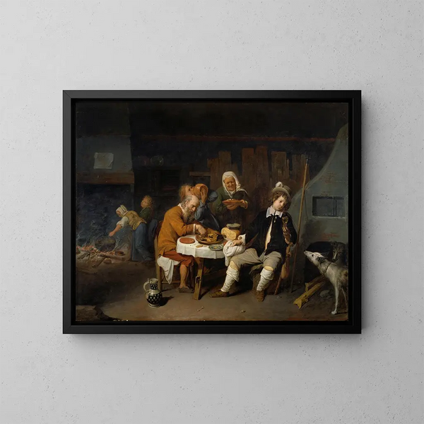 Dinner in a Farm - David Ryckaert III — framed artwork on a wall