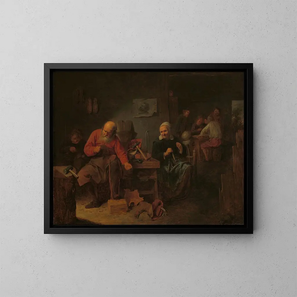 Interior of a Shoemaker's Workshop - David Ryckaert III — framed artwork on a wall