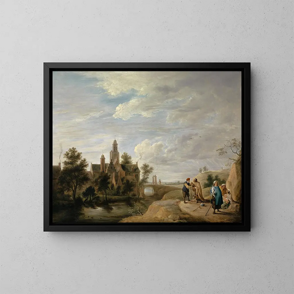 Landscape with Staffage Figures - David Teniers the Younger — framed artwork on a wall