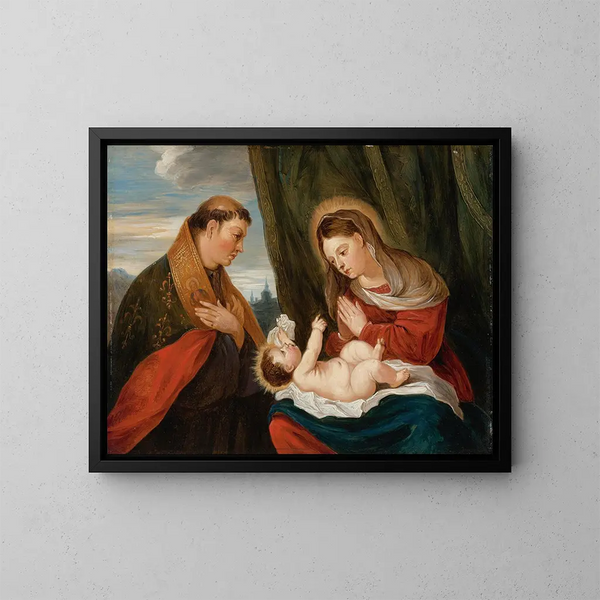 Virgin and Child with Saint Louis of Toulouse - David Teniers the Younger — framed artwork on a wall
