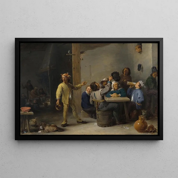 van het Boeren schilderij ter viering van het Driekoningenfeest - David Teniers de Jonge — ingelijst kunstwerk aan de muur