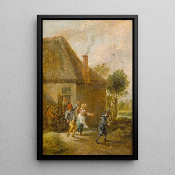 Reproduction of the painting Peasants dancing in front of an inn - David Teniers the Younger
