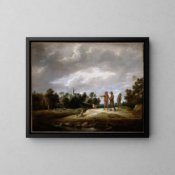 Peasants in Conversation - David Teniers the Younger — framed artwork on a wall