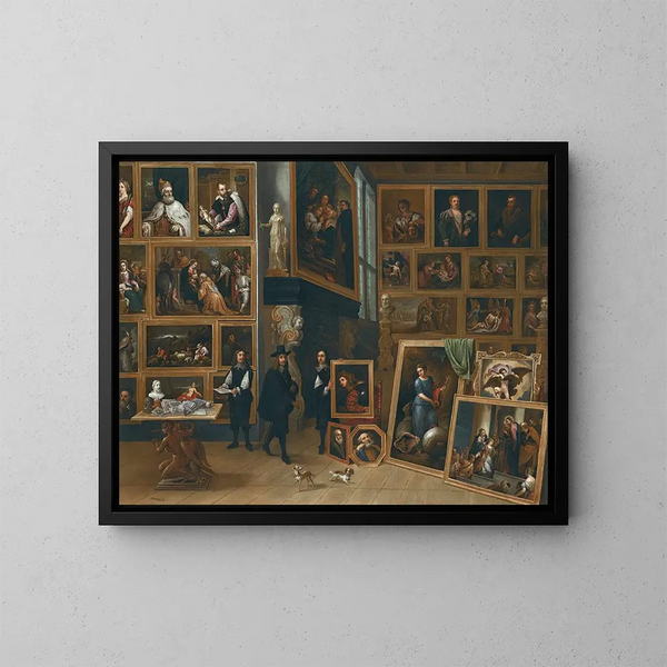 De galerij van de schilderijen van aartshertog Leopold-Guillaume - David Teniers de Jonge — ingelijst kunstwerk aan de muur