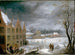 Winter scène met een man die een varken doodt - David Teniers de Jonge — weergave van het kunstwerk