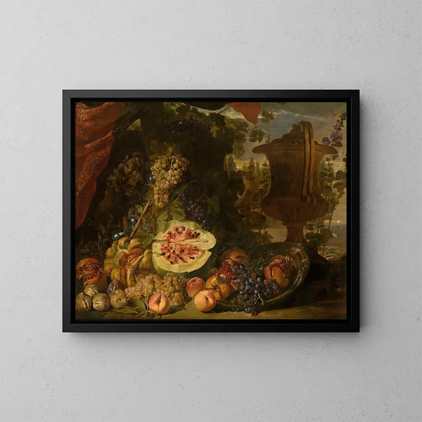 Still life with fruits - David de Coninck — framed artwork on a wall