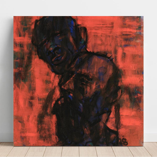 Des têtes sombres sur fond rouge - Christian Rohlfs | Reproduction Tableau Décoration murale affiche copie
