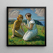 Two young girls with a butterfly - Harold Harvey — framed artwork on a wall