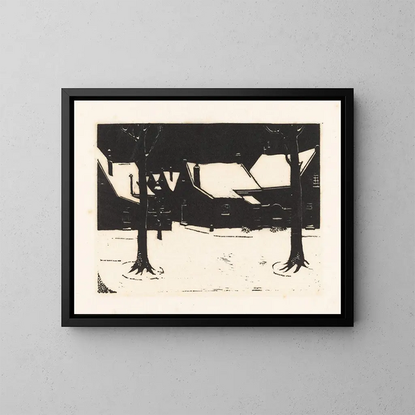 Snowy Place with Two Trees - Dick Ket — framed artwork on a wall