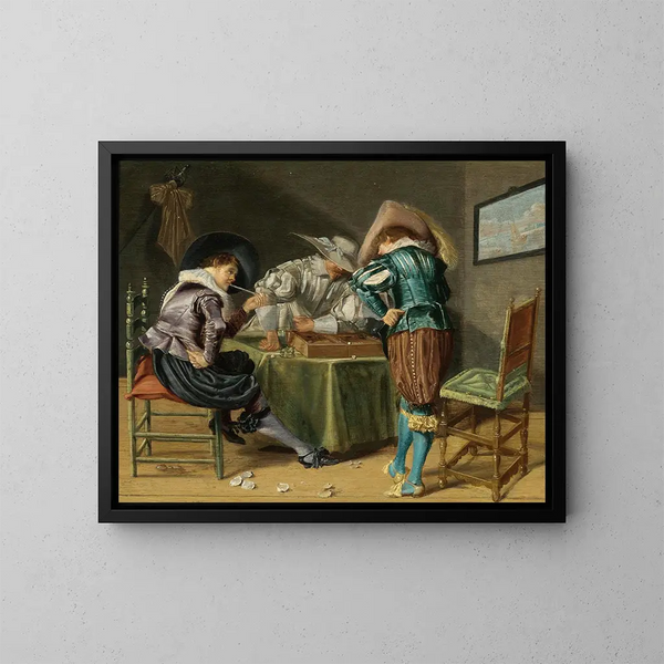 Players of Trictrac in an Interior - Dirck Hals — framed artwork on a wall