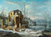 Landschap in de winter met een elegante compagnie op sleeën getrokken door paarden - Dirck Maas — weergave van het kunstwerk