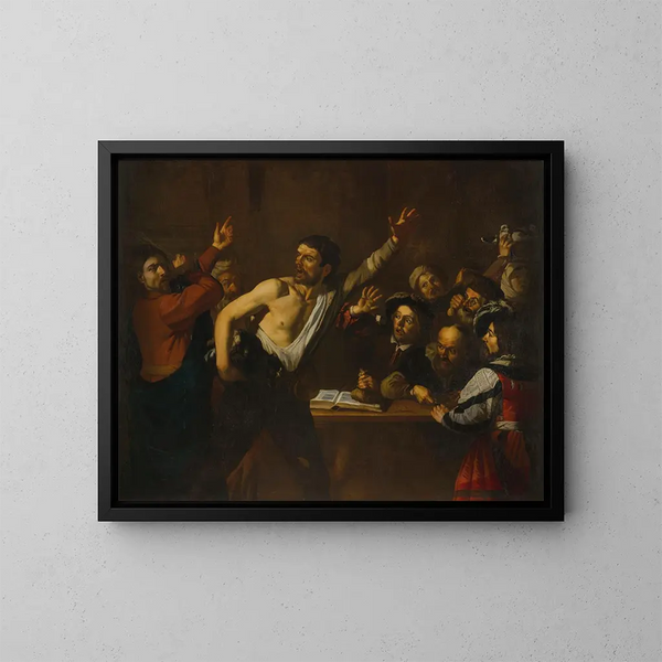 The Christ driving out the merchants from the Temple - Dirck van Baburen — framed artwork on a wall