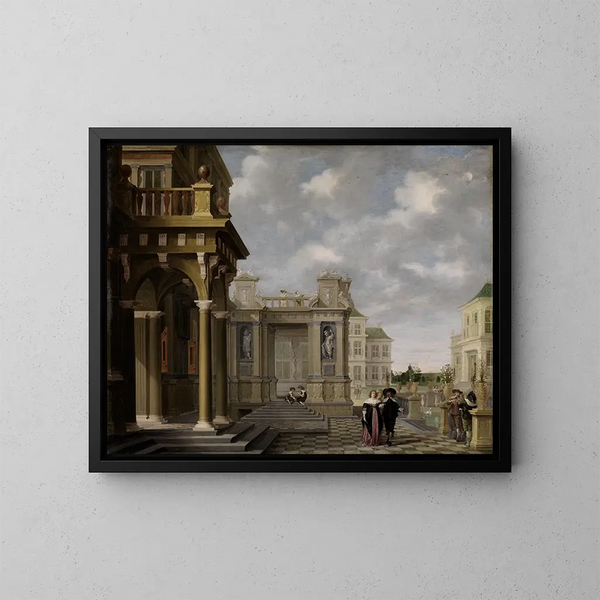 Courtyard of a Palace Garden - Dirck van Delen — framed artwork on a wall