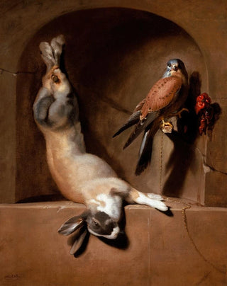 Dirck de Bray - Still Life with Dead Hare and Falcon in a Niche.webp