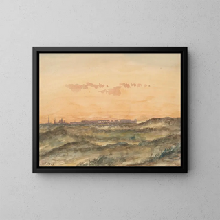 Dirk Arnoldus Tavenraat - Landschap met in de verte het silhouet van een stad.webp