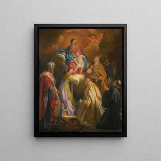 Domenico Corvi - The Madonna And Child Attended By Saints And Bishops.webp
