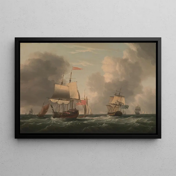 Dominic Serres - An English TwoDecker Lying Hove to with Other Ships and Vessels in a Fresh Breeze.webp